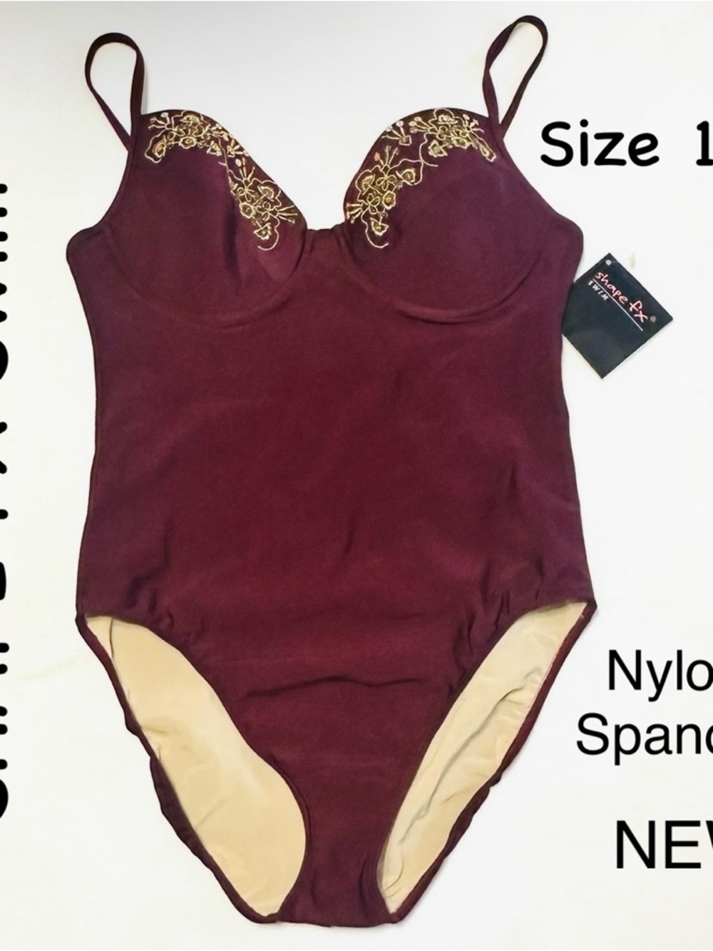 16T Swim Shape FX Burgundy Swimsuit sequins Beads Embroidered